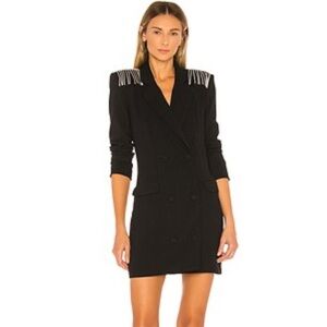 Neena Blazer Dress in Black NBD Black Double-Breasted with Silver Accents